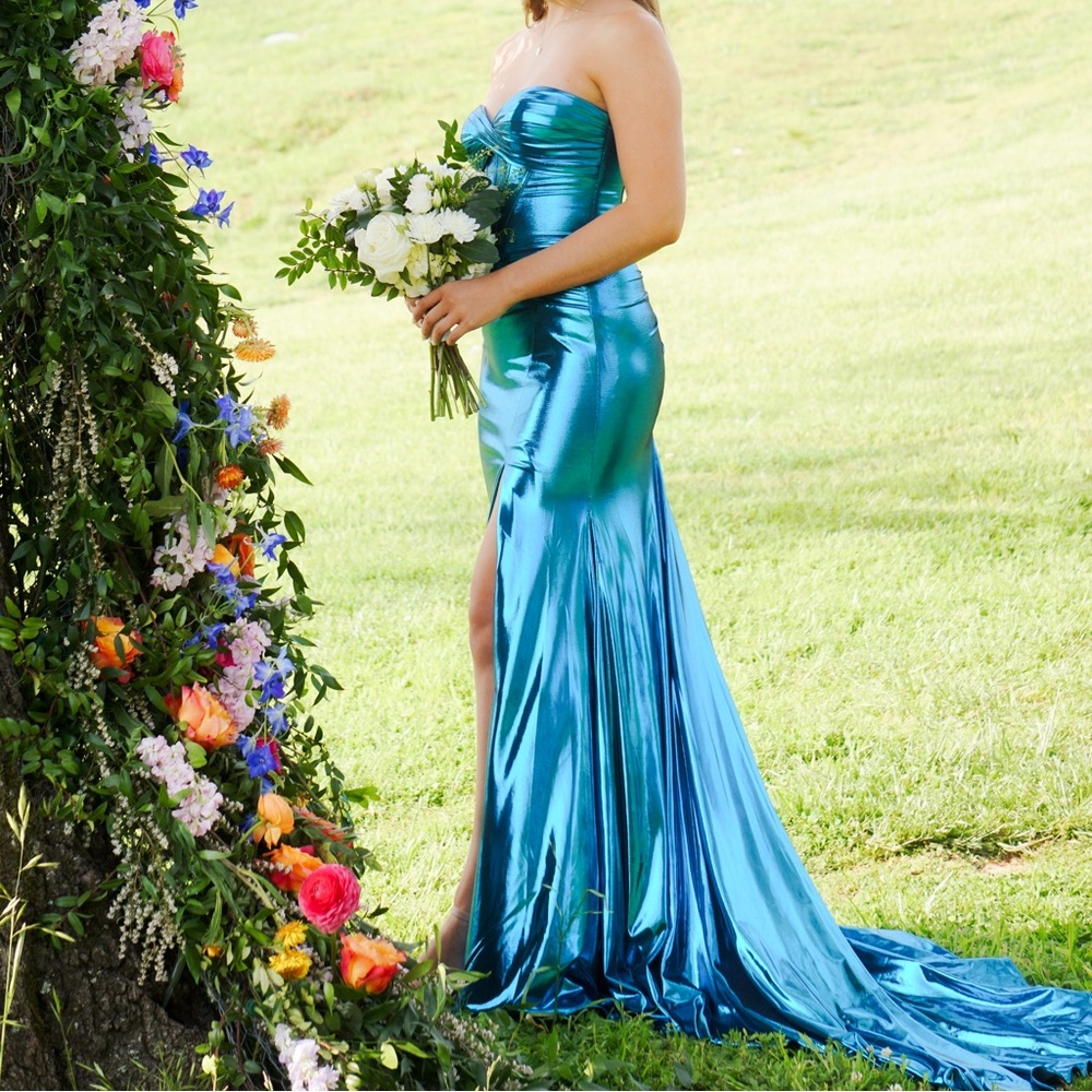 Sherri Hill Strapless Metallic Prom Dress No. 56085